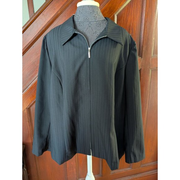 Fashion Bug Womens Plus Size 22W Black Pinstripe Zip-Front Jacket NWT - Picture 1 of 7